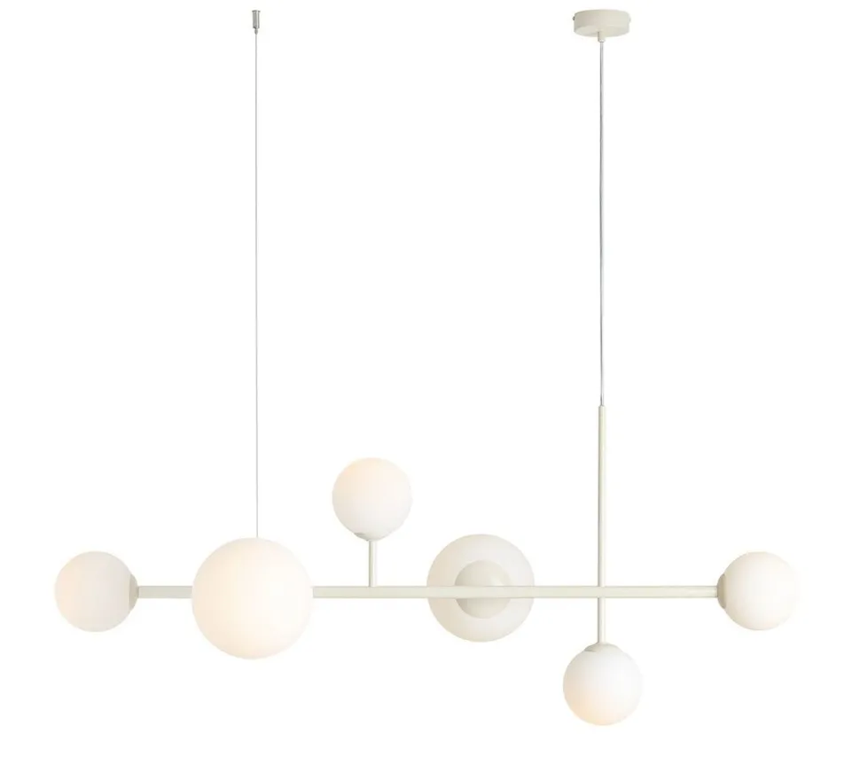 Pendelleuchte Creme Weiß E27 E14 6-flammig Kugelschirm