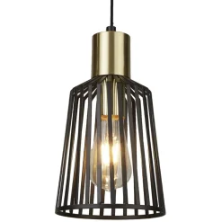 Pendelleuchte E27 Ø 16 cm in Schwarz Messing Metall