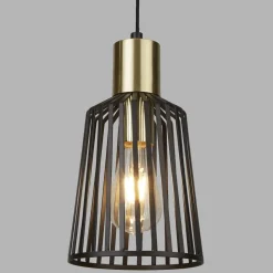 Pendelleuchte E27 Ø 16 cm in Schwarz Messing Metall