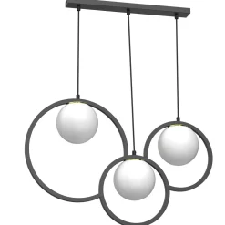 Pendelleuchte E27 Glaskugeln Metall Schwarz Weiß Gold