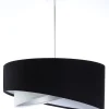 Pendelleuchte E27 rund D: 50 cm Stoff Schwarz Silber Weiß