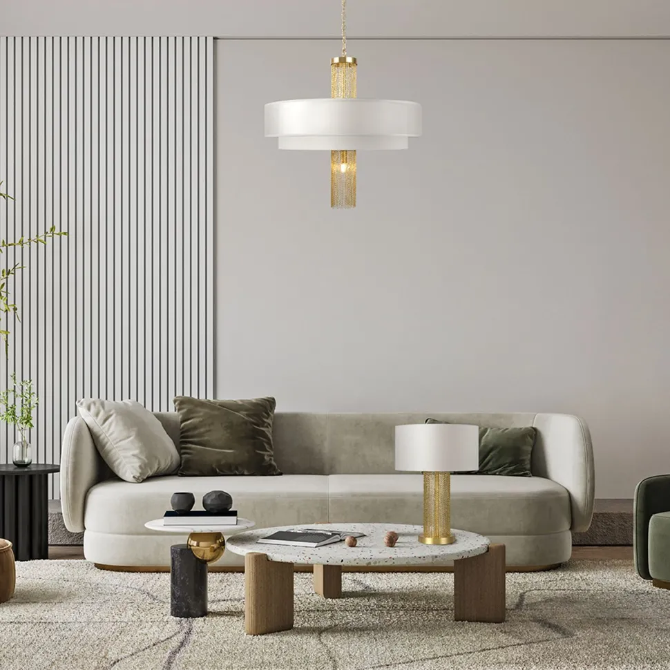 Pendelleuchte Edelstahl Stoff E14 Ø 68 cm rund Modern