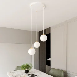 Pendelleuchte 3-flammig Ø 40 cm Weiß Gold Glas