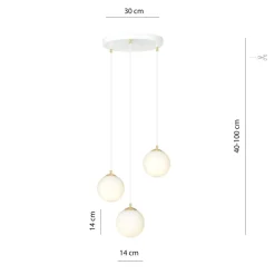 Pendelleuchte 3-flammig Ø 40 cm Weiß Gold Glas