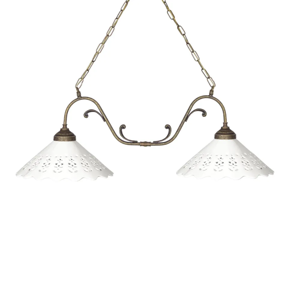 Pendelleuchte 2-flammig B: 83,5 cm Keramik Messing E27