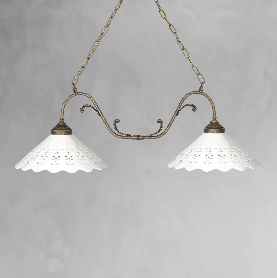 Pendelleuchte 2-flammig B: 83,5 cm Keramik Messing E27