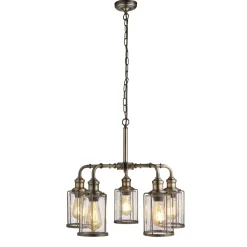 Pendelleuchte 5-flammig E27 Glas Metall Vintage LOGAN