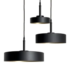 Pendelleuchte 3-flammig E27 in Schwarz matt Gold Retro