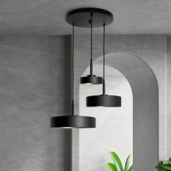 Pendelleuchte 3-flammig E27 in Schwarz matt Gold Retro