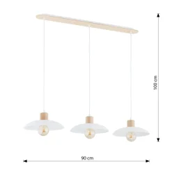 Pendelleuchte 3-flammig E27 L: 90 Weiß Holzoptik Metall