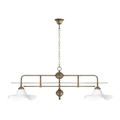 Pendelleuchte 2-flammig in Bronze Antik Weiß E27 Messing Glas