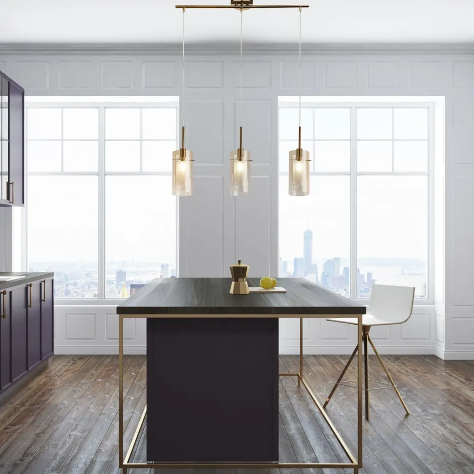 Pendelleuchte 3-flammig in Messing Creme E14 Glas Metall