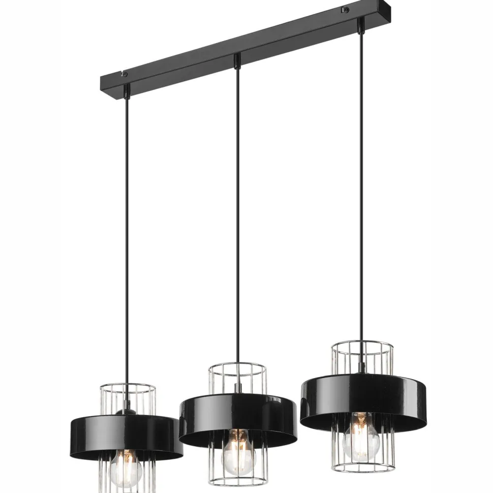 Pendelleuchte 3-flammig Modern Schwarz Chrom E27 Metall