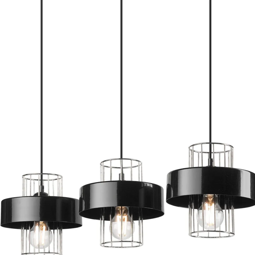 Pendelleuchte 3-flammig Modern Schwarz Chrom E27 Metall