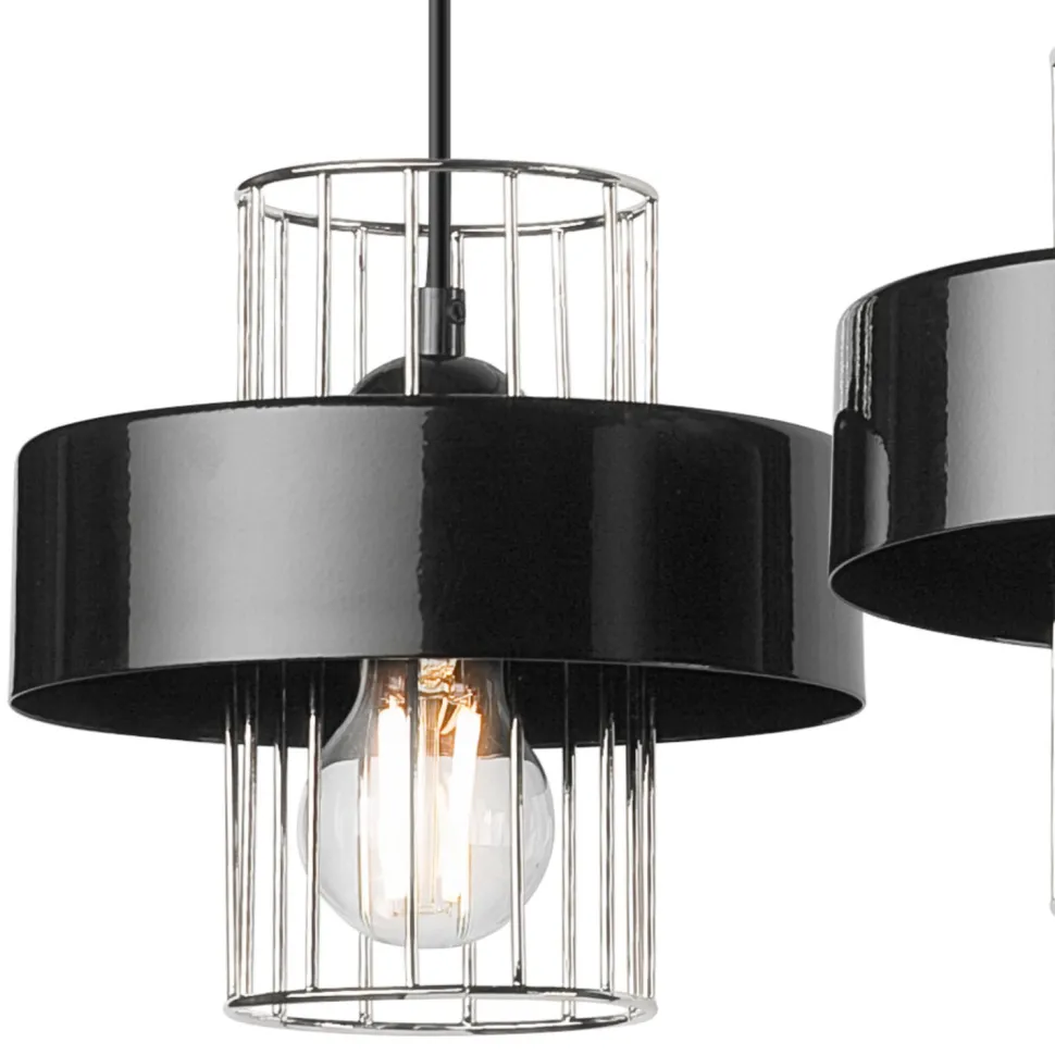 Pendelleuchte 3-flammig Modern Schwarz Chrom E27 Metall