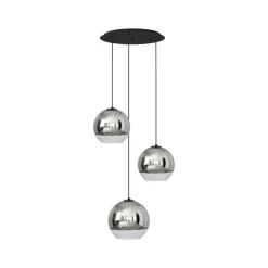 Pendelleuchte 3-flammig Schwarz Chrom E27 Glas Metall