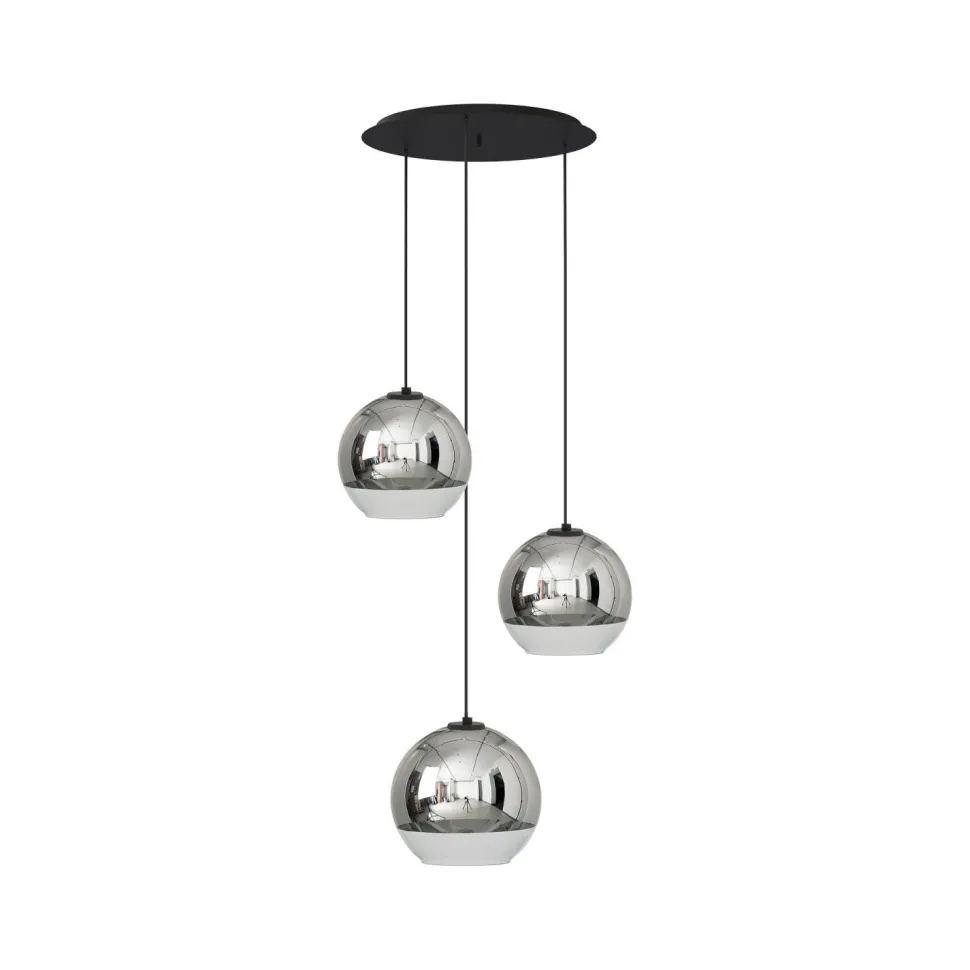 Pendelleuchte 3-flammig Schwarz Chrom E27 Glas Metall