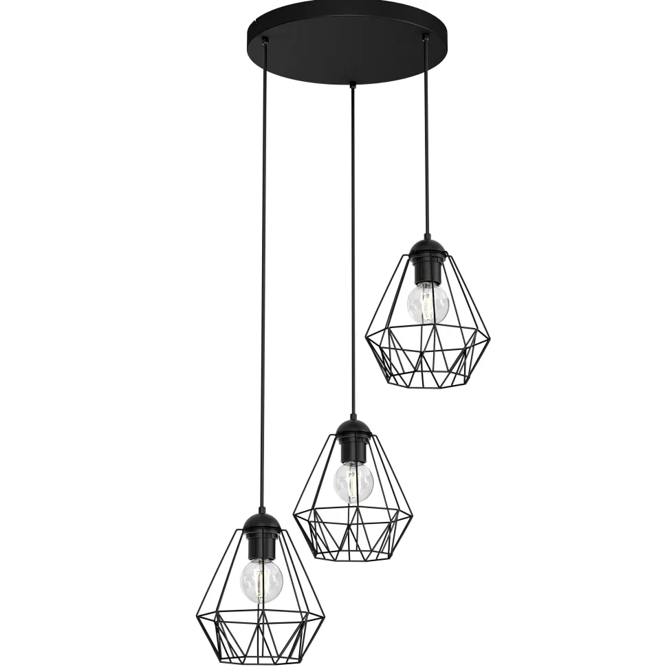 Pendelleuchte 3-flammig Schwarz Metall Draht Schirm