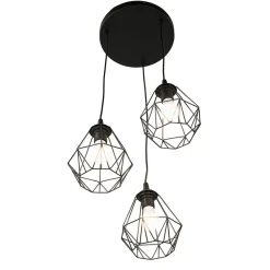 Pendelleuchte 3-flammig Schwarz Metall Draht Schirm