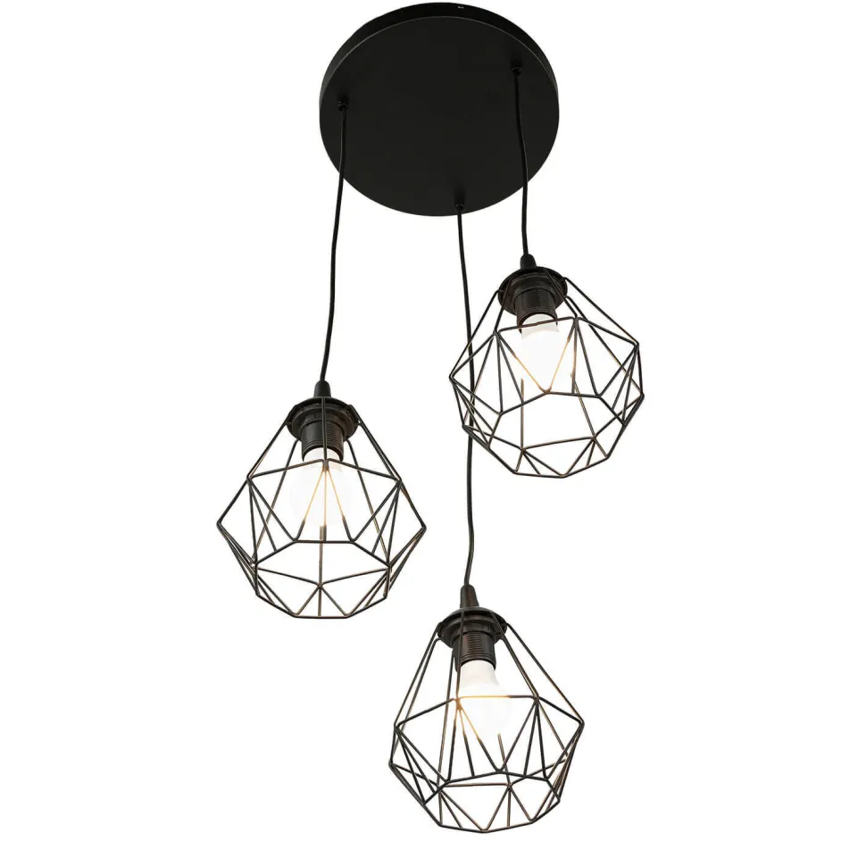 Pendelleuchte 3-flammig Schwarz Metall Draht Schirm