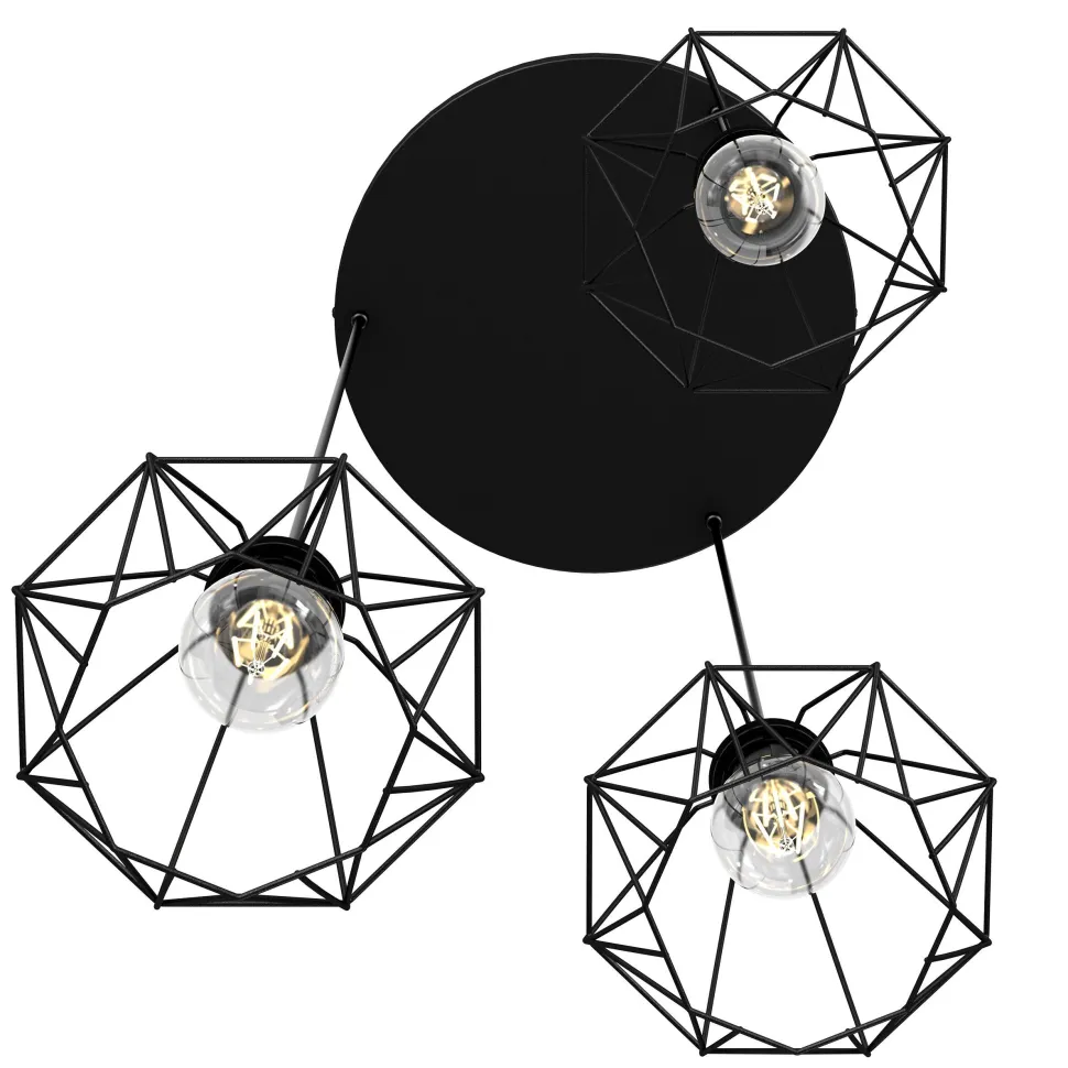 Pendelleuchte 3-flammig Schwarz Metall Draht Schirm