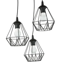 Pendelleuchte 3-flammig Schwarz Metall Draht Schirm