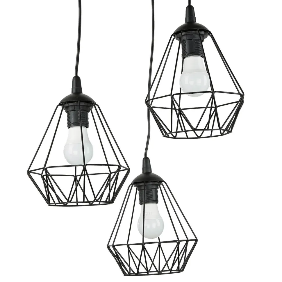 Pendelleuchte 3-flammig Schwarz Metall Draht Schirm