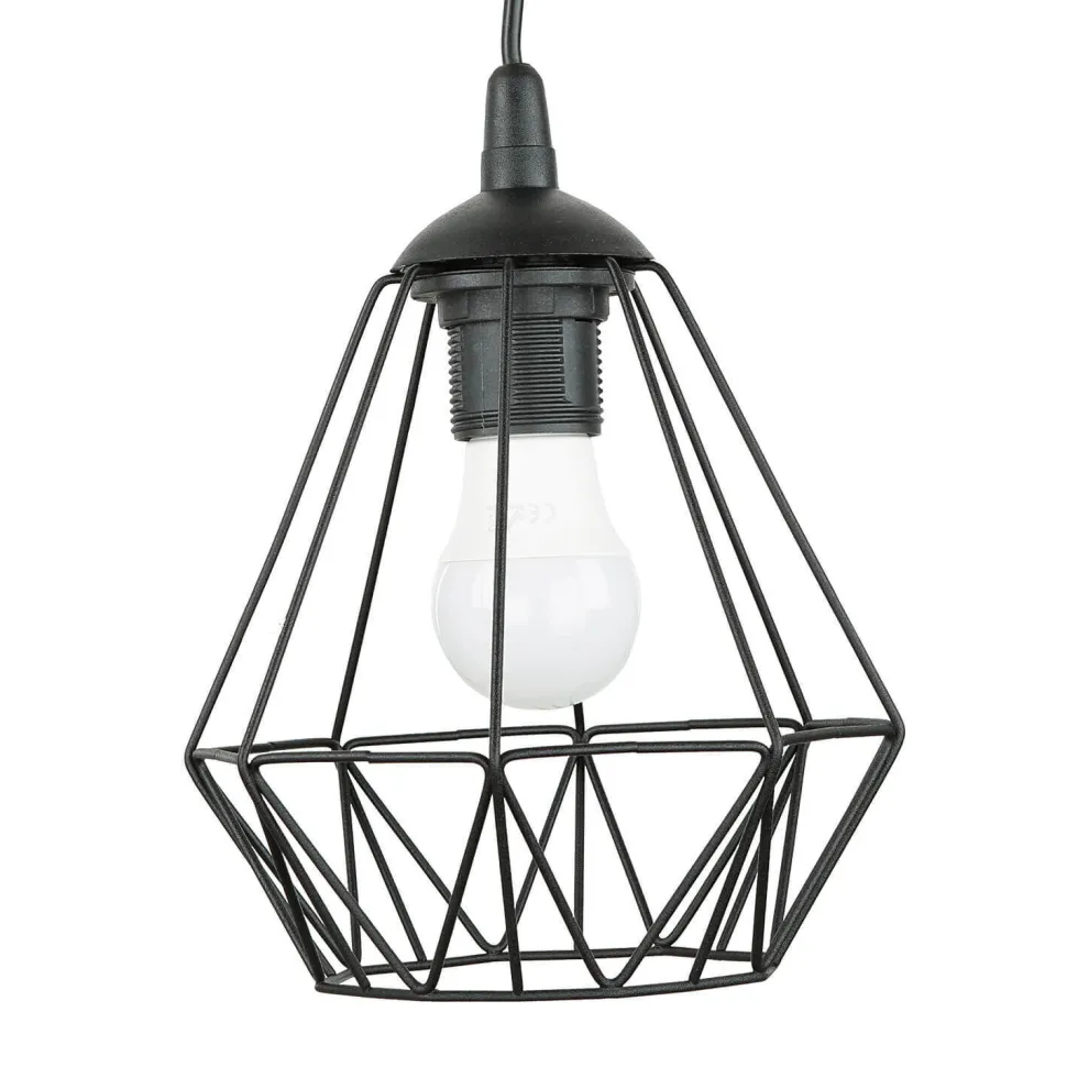 Pendelleuchte 3-flammig Schwarz Metall Draht Schirm