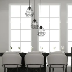 Pendelleuchte 3-flammig Schwarz Metall Draht Schirm