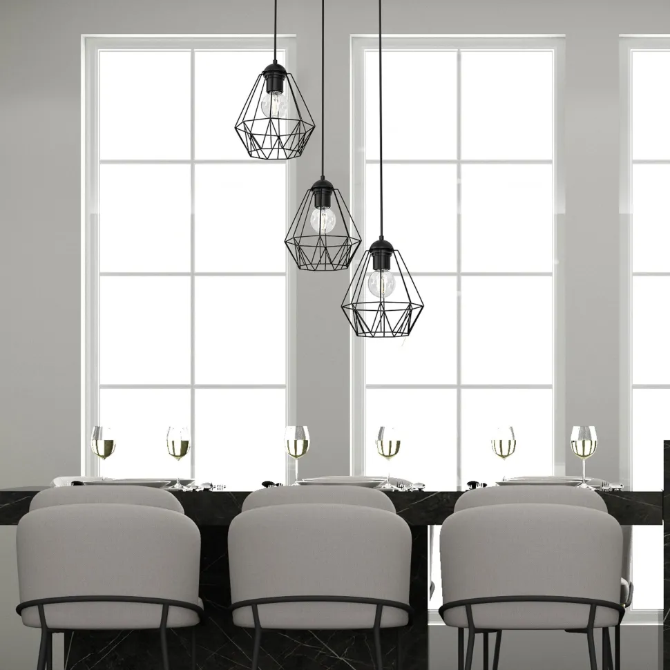 Pendelleuchte 3-flammig Schwarz Metall Draht Schirm