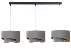 Pendelleuchte 3-flammig Schwarz Grau Gold E27 Velours Optik