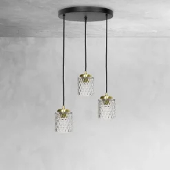 Pendelleuchte 3-flammig verstellbar Messing Eisen Glas Ø 45 cm