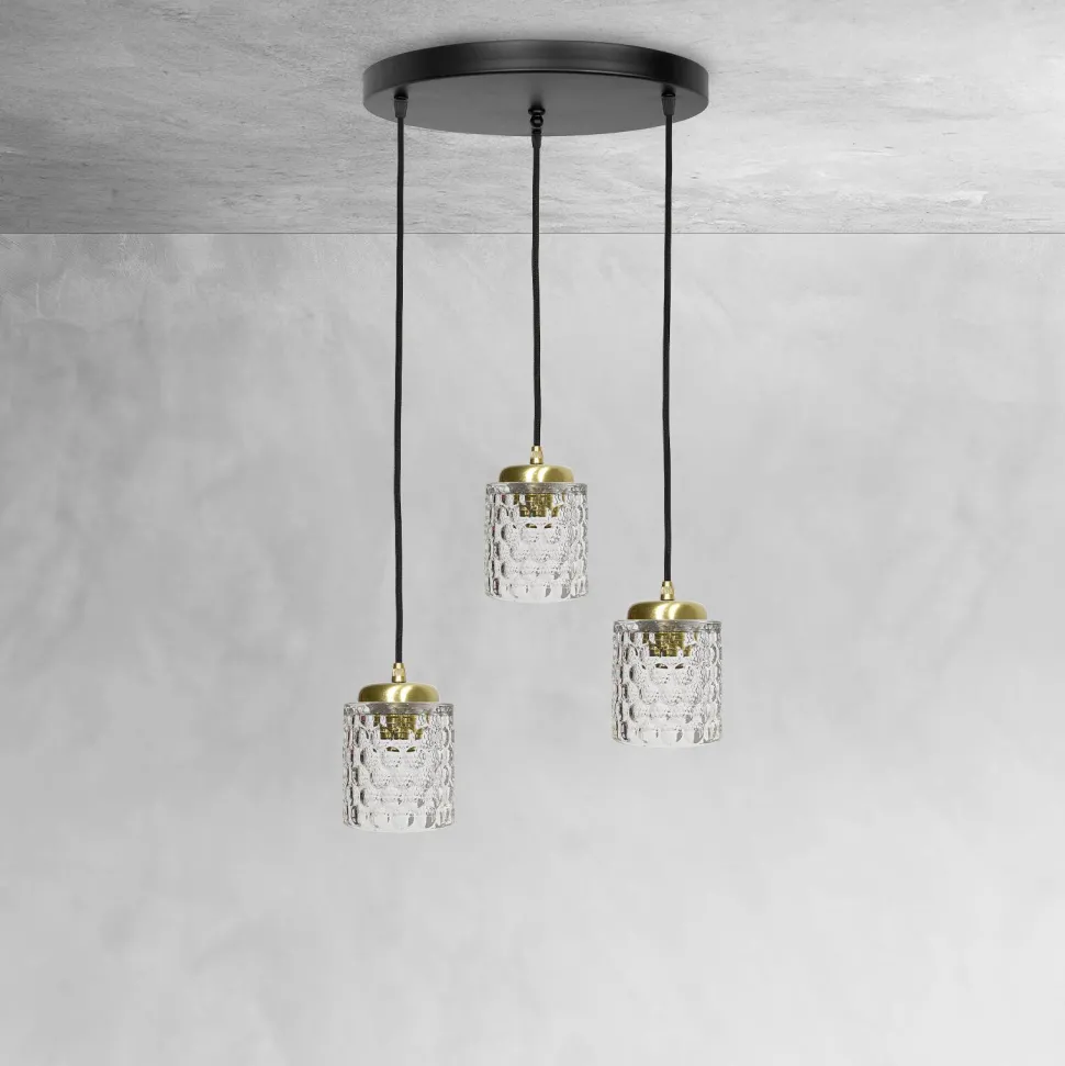 Pendelleuchte 3-flammig verstellbar Messing Eisen Glas Ø 45 cm