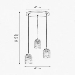 Pendelleuchte 3-flammig verstellbar Messing Eisen Glas Ø 45 cm