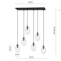 Pendelleuchte Glas 70 cm breit Schwarz Transparent E14