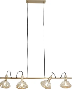 Pendelleuchte Glas Aluminium in Gold 114 cm E14 4-flmg