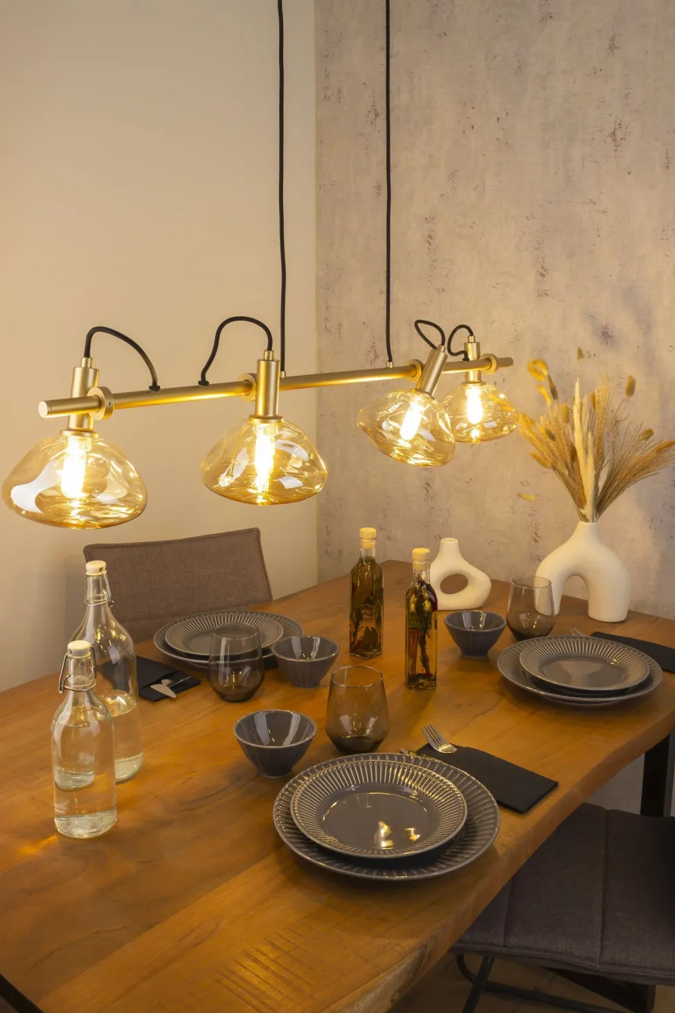 Pendelleuchte Glas Aluminium in Gold 114 cm E14 4-flmg