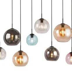 Pendelleuchte Glas B: 151 cm Bunt Kugel Schirme 8x E27