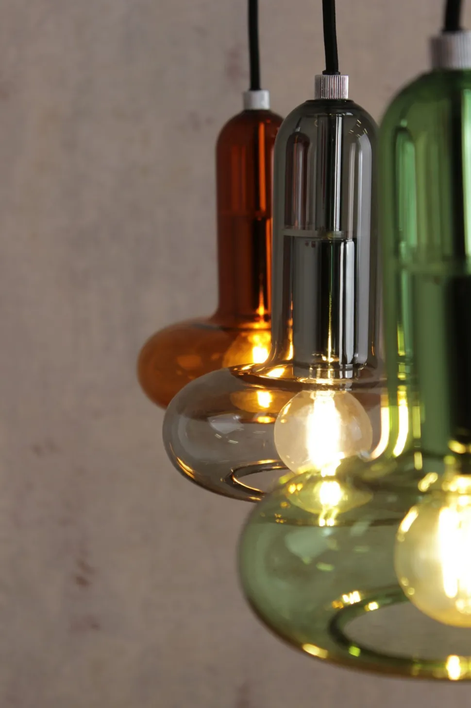 Pendelleuchte Glas Grün Rauchgrau Bernstein E14 65 cm