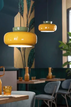 Pendelleuchte Glas Keramik E27 D: 37 cm rund Retro