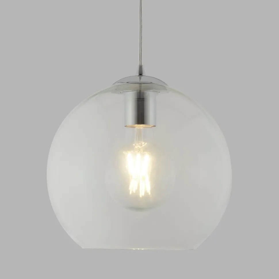 Pendelleuchte Glas Kugel Ø 25 cm Klar Chrom für E27