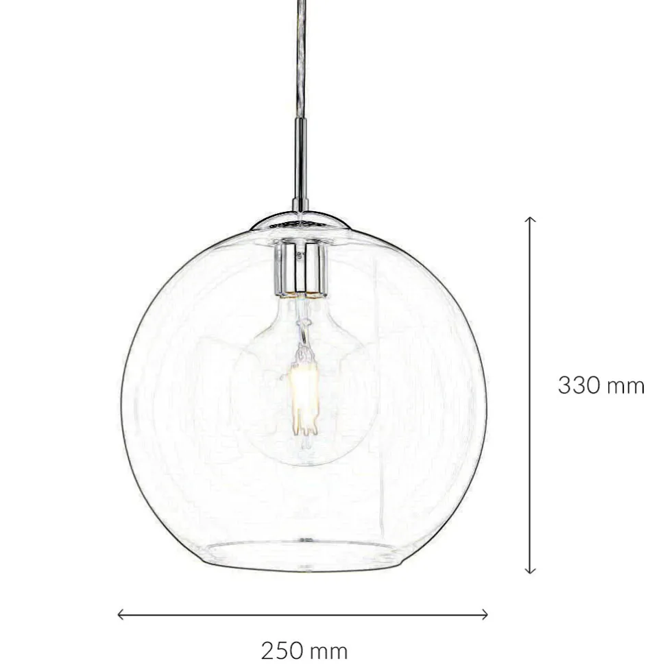 Pendelleuchte Glas Kugel Ø 25 cm Klar Chrom für E27