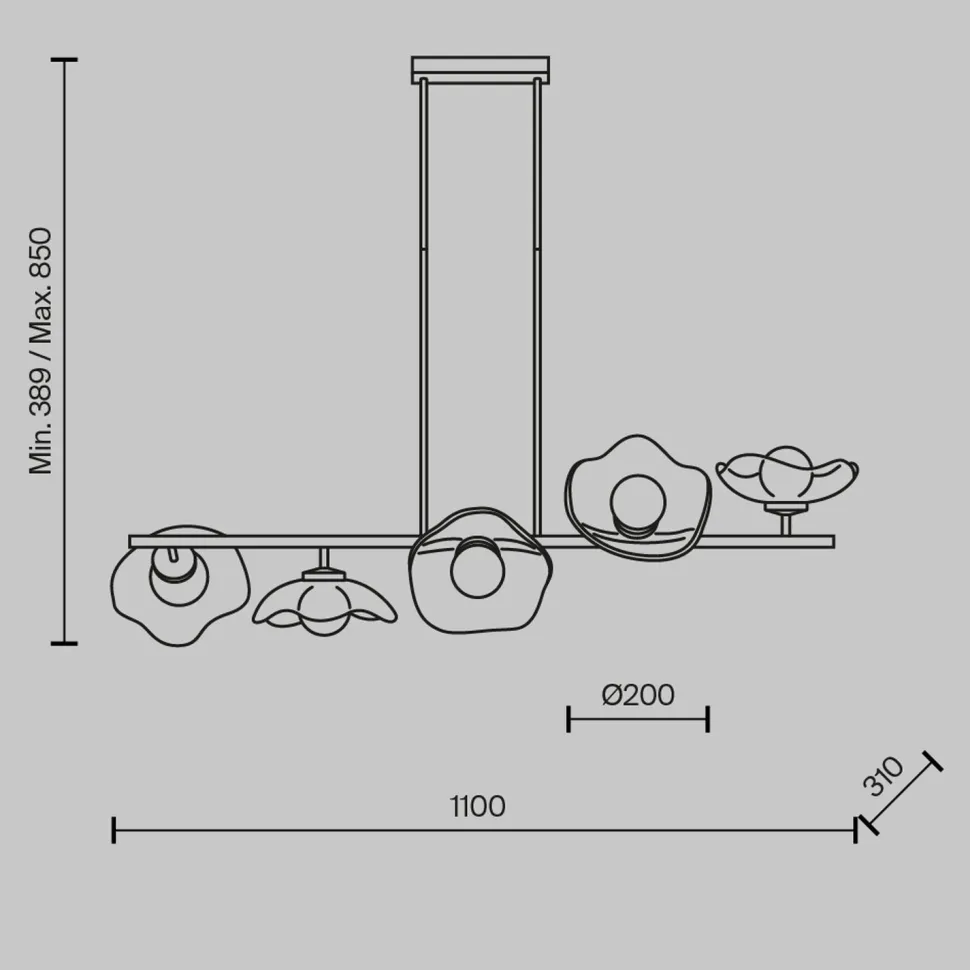 Pendelleuchte Glas Metall G9 H: max. 84,4 cm in Messing
