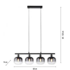 Pendelleuchte Glas Metall Rauchgrau Schwarz E14 L:68 cm
