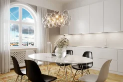 Pendelleuchte Glas Metall L: 80 cm H: max. 120 cm in Gold