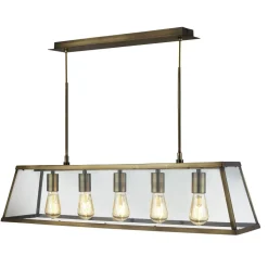 Pendelleuchte Glas Metall B: 90 cm in Messing antik 5x E27