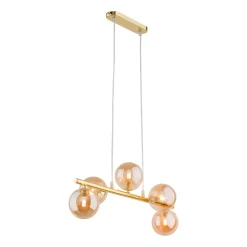 Pendelleuchte Glas Metall 63 cm breit 5-flammig