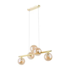 Pendelleuchte Glas Metall 63 cm breit 5-flammig