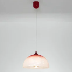 Pendelleuchte Glas Rot Weiß rund Retro Küche Esstisch