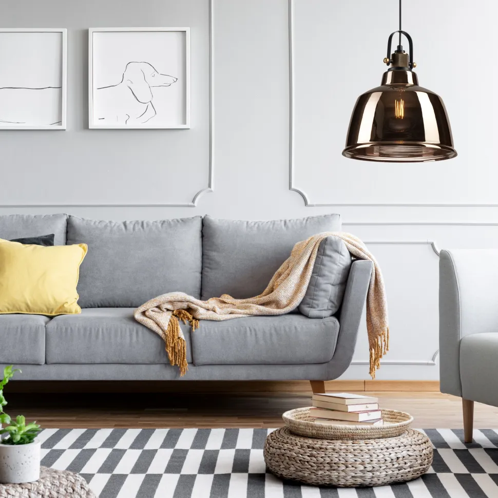 Pendelleuchte Glas Schirm Industrial Vintage E27